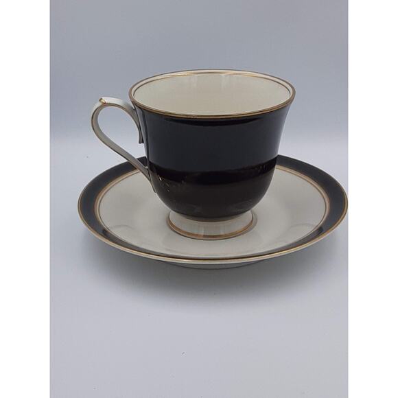 Noritake Ivory China Japan Ivory & Ebony Tea Cup & Saucer - Picture 3 of 12